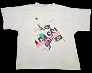 Vtg Andre Agassi Challenge Court T-Shirt FLAWED 90s USA Single Stitch XL Tennis